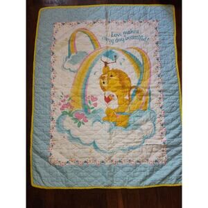 Vintage 1985 Care Bears Brave Heart Lion Baby Blanket/Quilt Love Beautiful 42x32